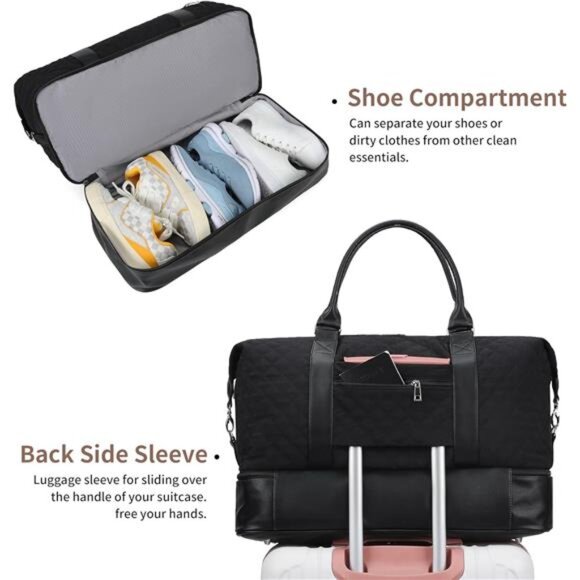 Weekender Bags For Women With Shoe Compartment Large Capacity Travel - Picture 4 of 6